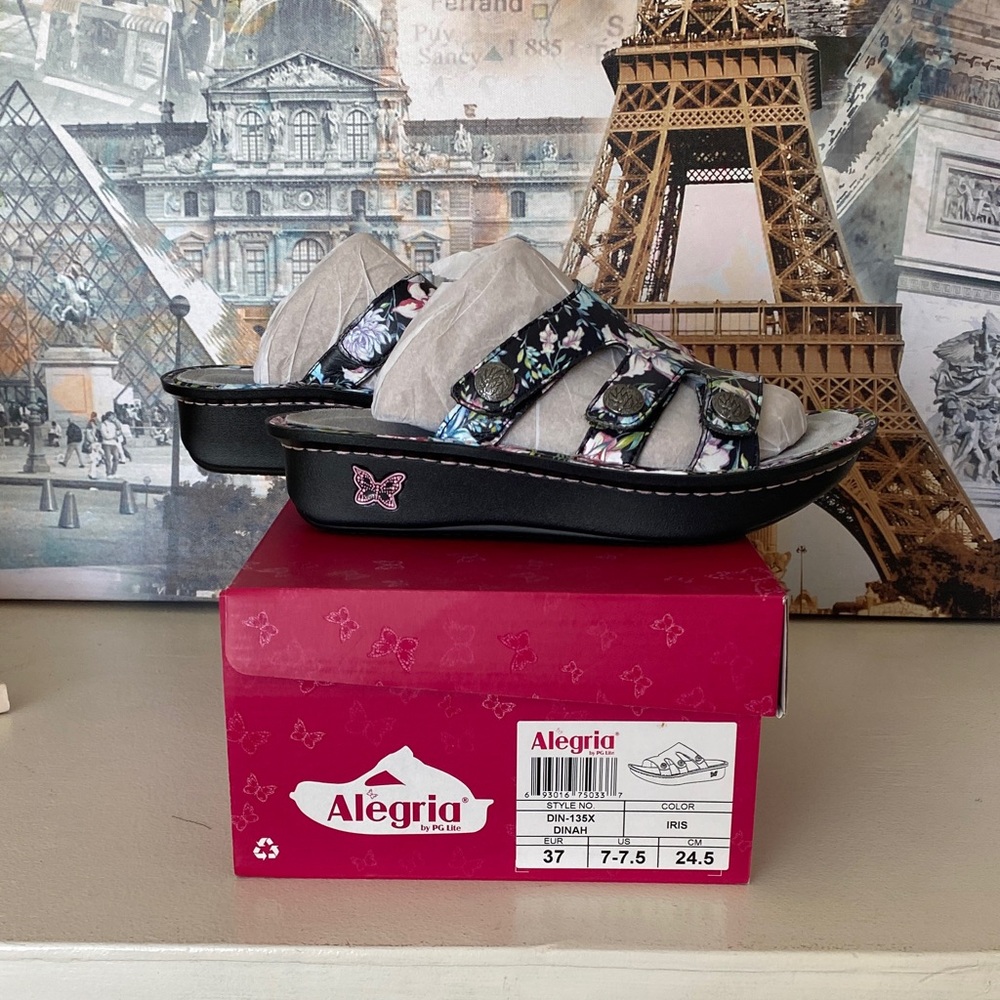 Alegria Dinah Iris Floral Slide Sandal Leather Women's EU 37 Us 7-7.5 New In Box